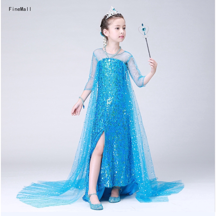 Đầm Công Chúa Elsa Đính Kim Sa Lấp Lánh Cho Bé Gái