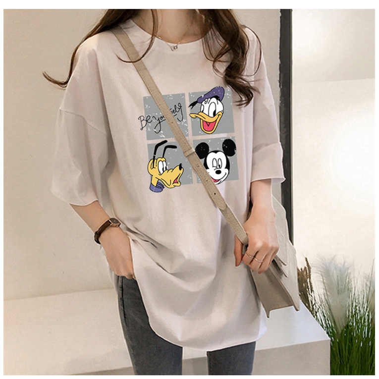NRVP Áo thun ngắn tay dáng rộng in hình vui nhộn thời trang mùa hè cho nữ