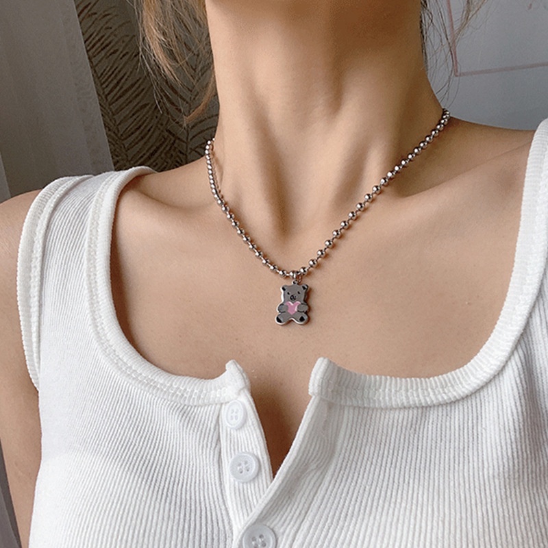 Vòng cổ hợp kim mặt gấu màu bạc thời trang cho nữ