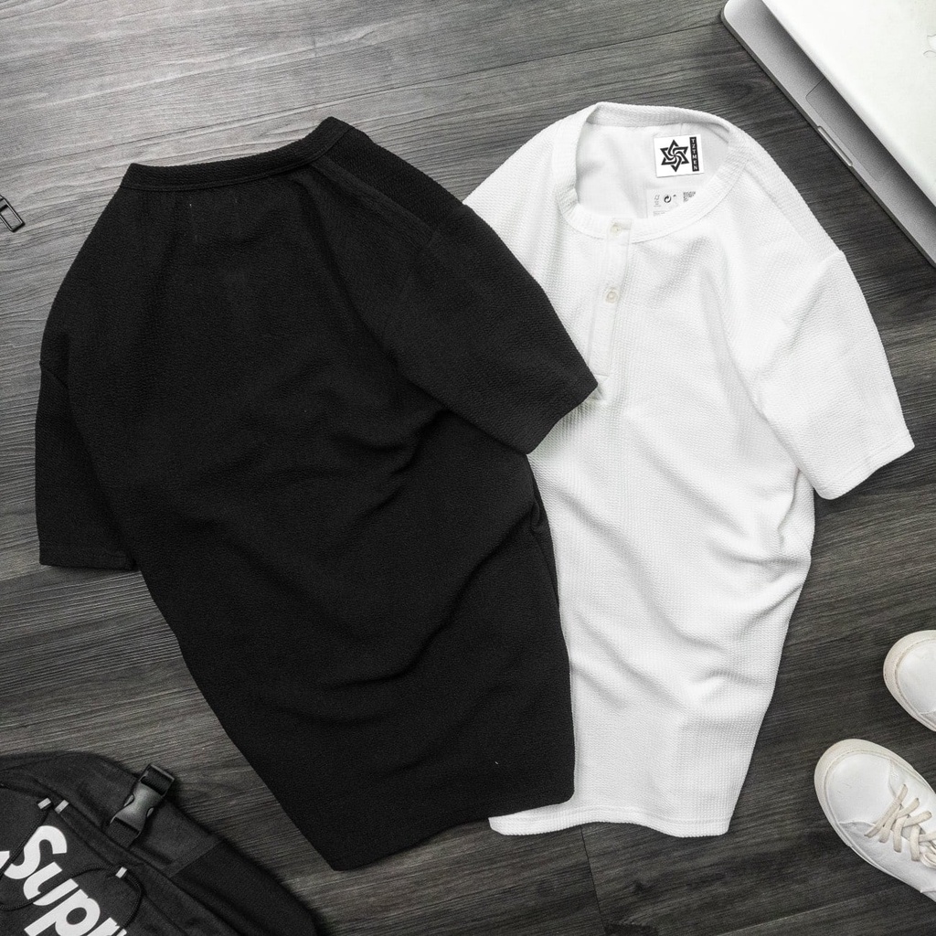 Áo Thun Nam TZTMEN Form Rộng Kiểu Phông Có Cổ Vải Waffle Dệt Tổ Ong Cao Cấp