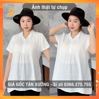 Áo bầu sơ mi công sở 2MAMA cộc tay phong cách hàn quốc áo bầu màu trắng chất đũi V39