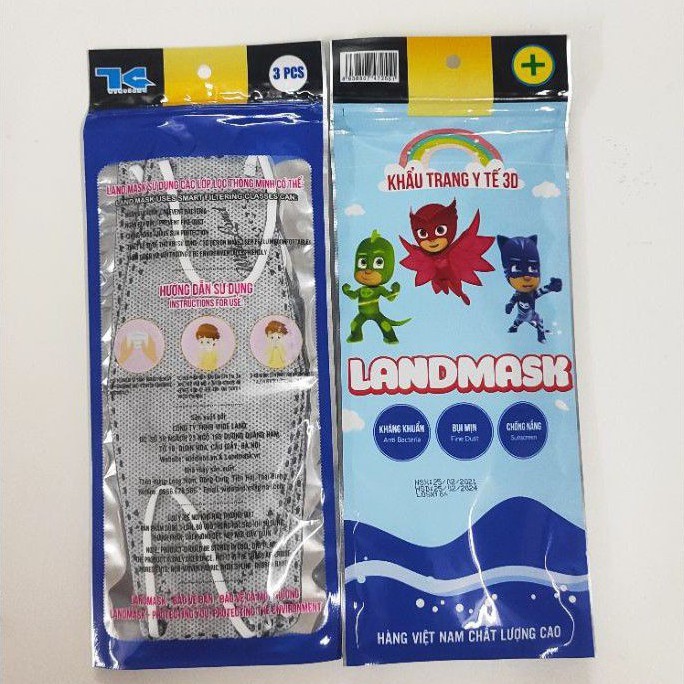 Khẩu trang trẻ em y tế 3D LAND MASK kid , khẩu trang cho bé 4 lớp kháng khuẩn , ngăn ngừa bụi mịn , khói bụi độc hại
