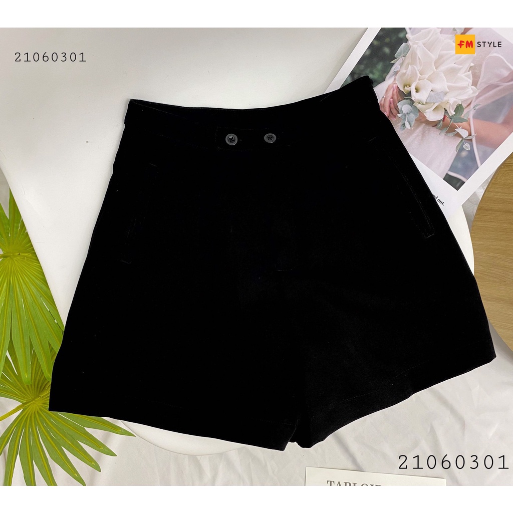 Quần short nữ FM Style đùi lưng cao bigsize ống rộng 2 nút chất tuyết mưa đứng form thời trang thanh lịch 220330403