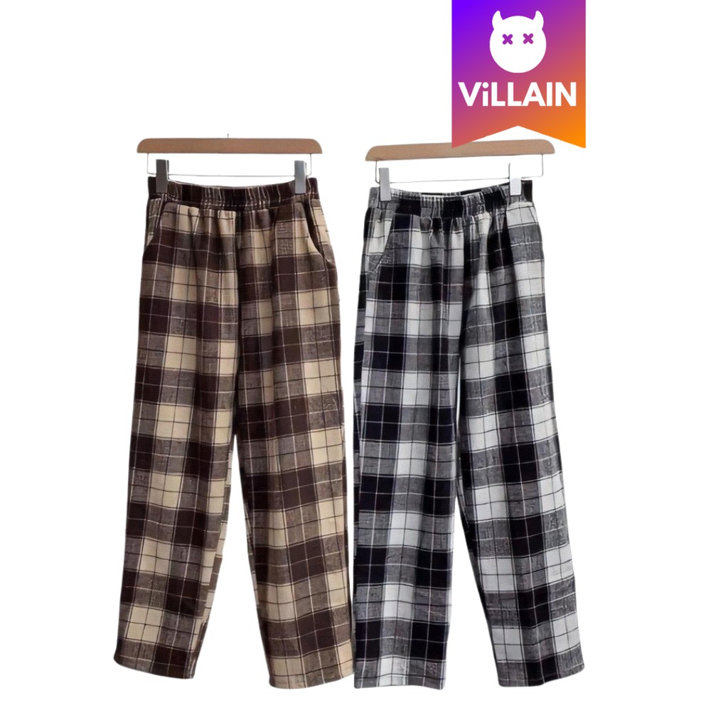 Quần Baggy Caro Plaid Ống Suông Rộng Unisex Nam Nữ - Villain