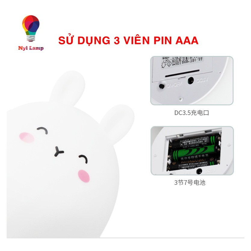 Đèn ngủ thỏ silicon cảm ứng 9 màu