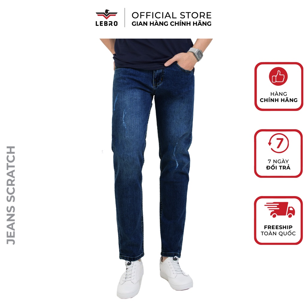 Quần Jeans Nam xước nhẹ Lebro Denim Slimfit cao cấp co giãn tốt