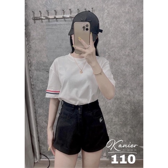 Áo phông logo viền sọc tay