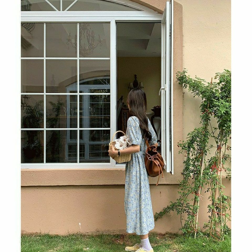 Đầm Chữ A Cổ Chữ V In Họa Tiết Hoa Nhỏ Phong Cách Pháp Thời Trang Mùa Hè Mới Cho Nữ