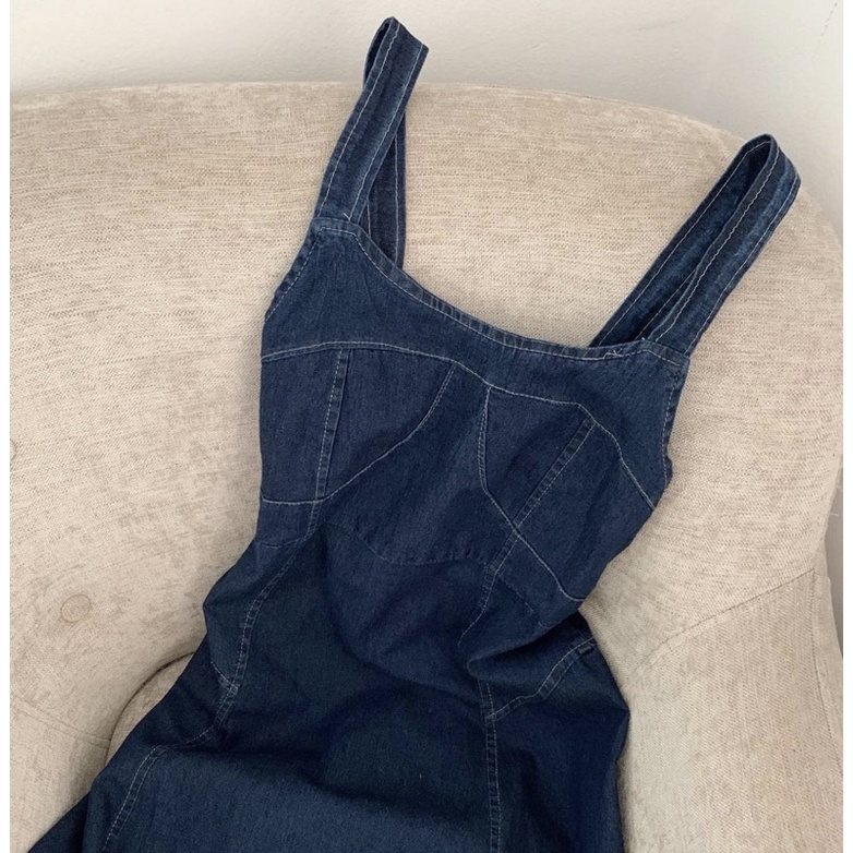 [HÀNG SẴN] Đầm - Yếm jeans dáng dài CHỈ NỔI phong cách vintage