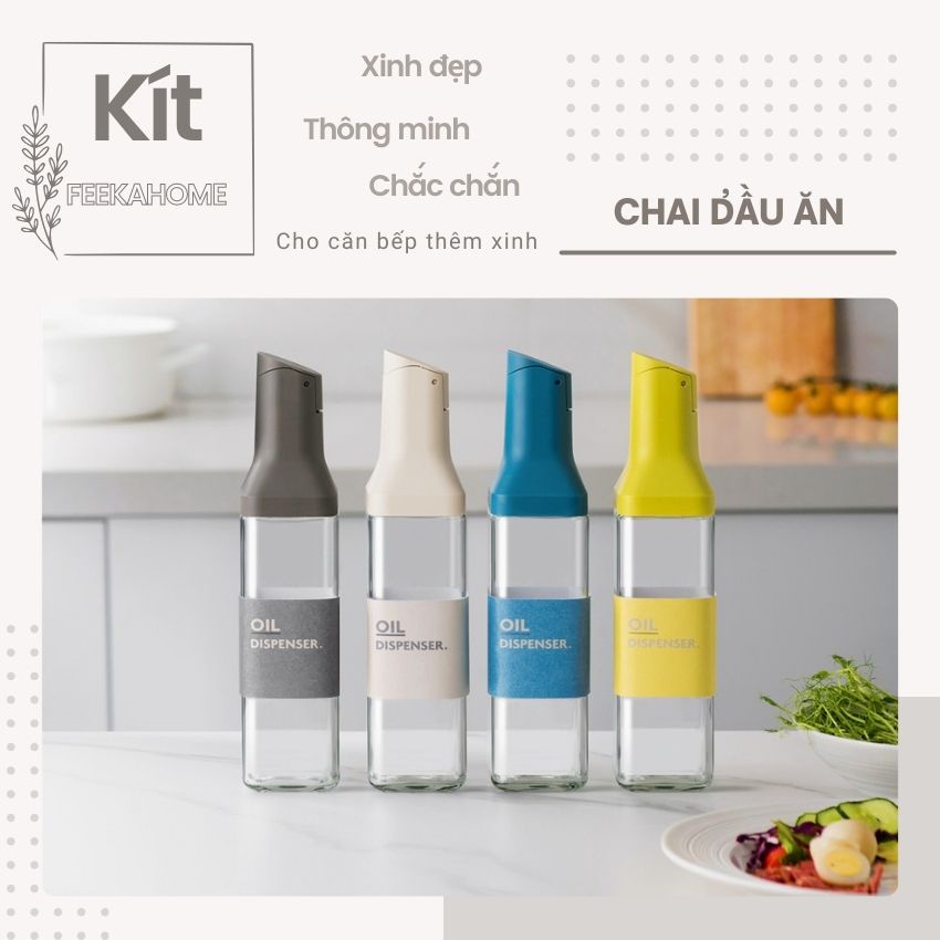 Bình đựng dầu ăn thông minh FEEKA nắp tự đóng mở, chai đựng dầu ăn thủy tinh cao cấp sang trọng