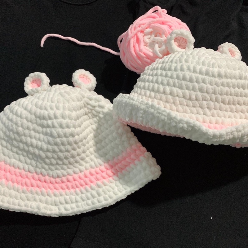 Nón tai gấu len nhung dễ thương handmade