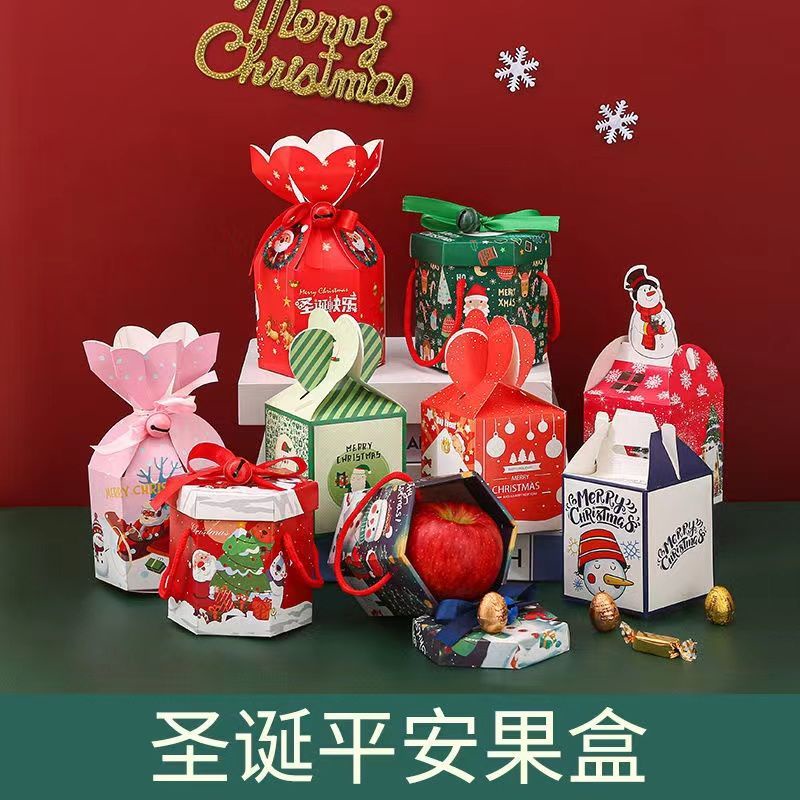 ✘Hộp rỗng đựng bánh quy/trái cây/kẹo Giáng sinh nhỏ gọn họa tiết Giáng Sinh