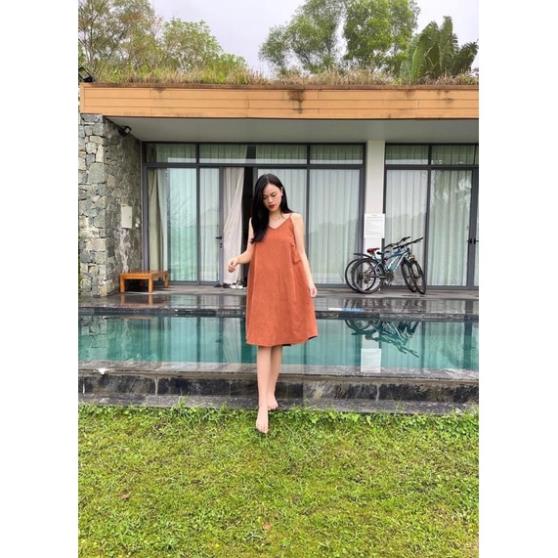 Váy bầu hai dây đũi lụa siêu mát hàng có size dây rút tiện lợi cho mẹ
