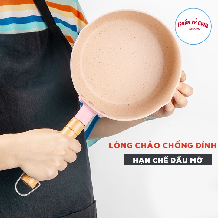 Chảo vân đá chống dính màu pastel cao cấp - Nồi nhôm sâu lòng cán gỗ chắc chắn 01442