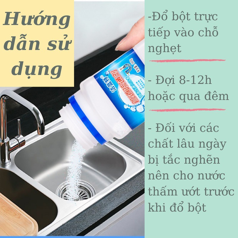 Bột thống cống, thông tắc nhà vệ sinh, chậu rửa bát và đường ống cống lâu ngày do các mảng bám mỡ tích tụ.