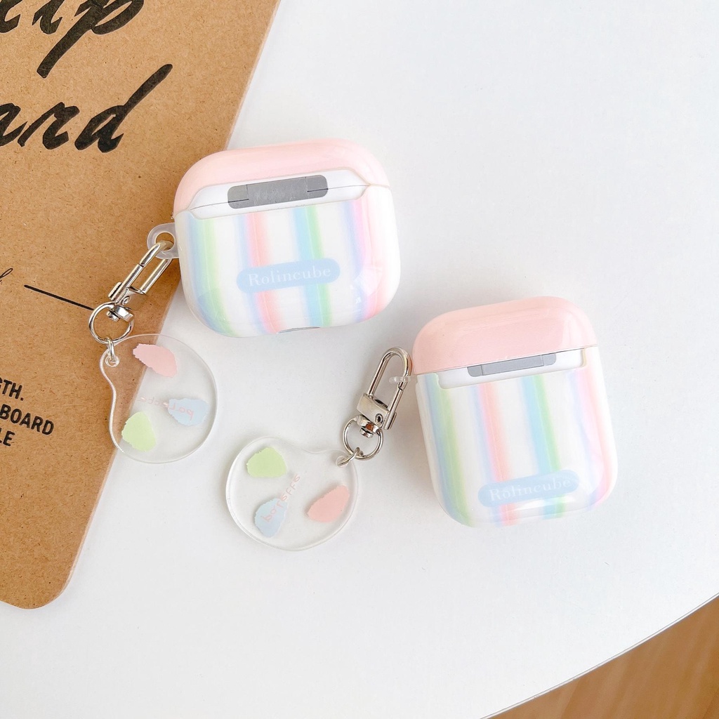 Vỏ Bảo Vệ Hộp Sạc Tai Nghe AirPods 1 2 pro 3 2021 Bằng Silicon Tpu Chống Sốc Họa Tiết Kẻ Sọc Màu Cầu Vồng Dễ Thương