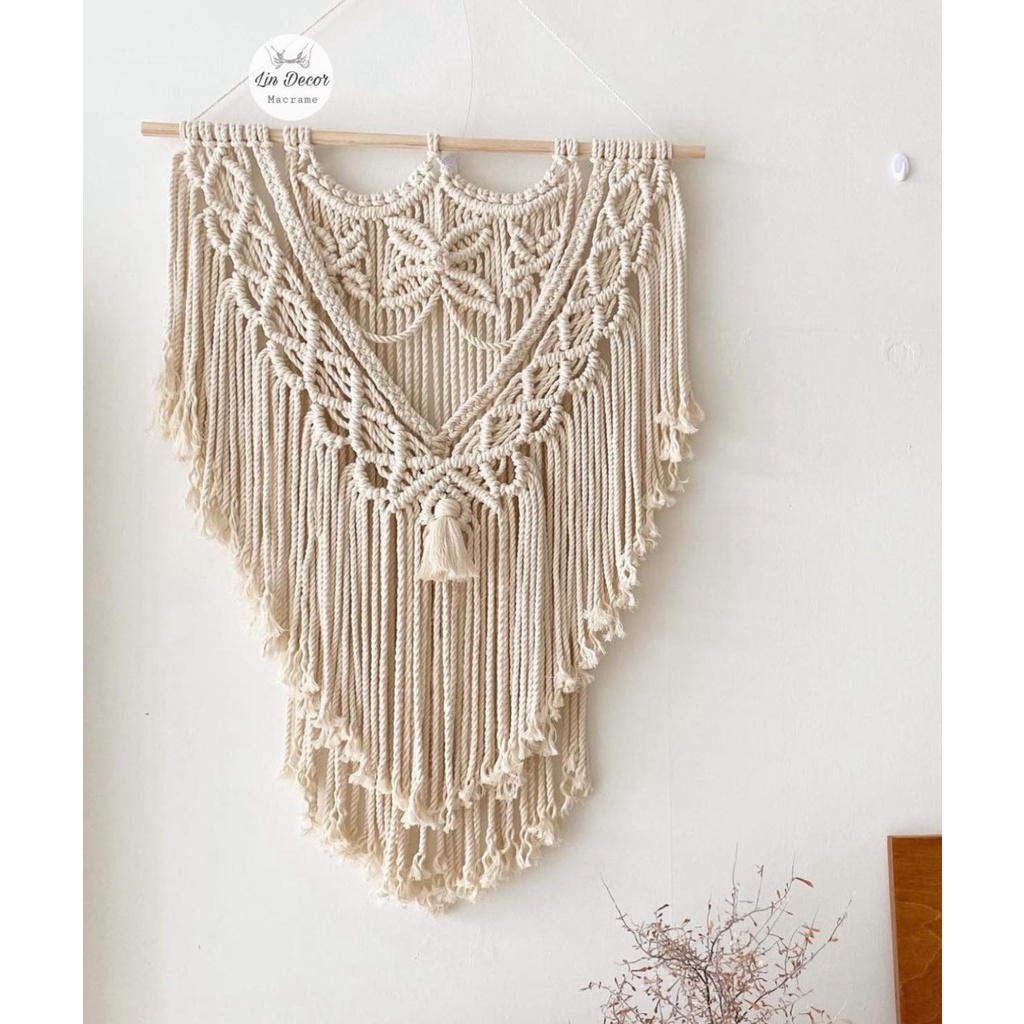 Mành Macrame Trang Trí Tường Phong Cách Vintage Nhẹ Nhàng Size 55cmx75cm