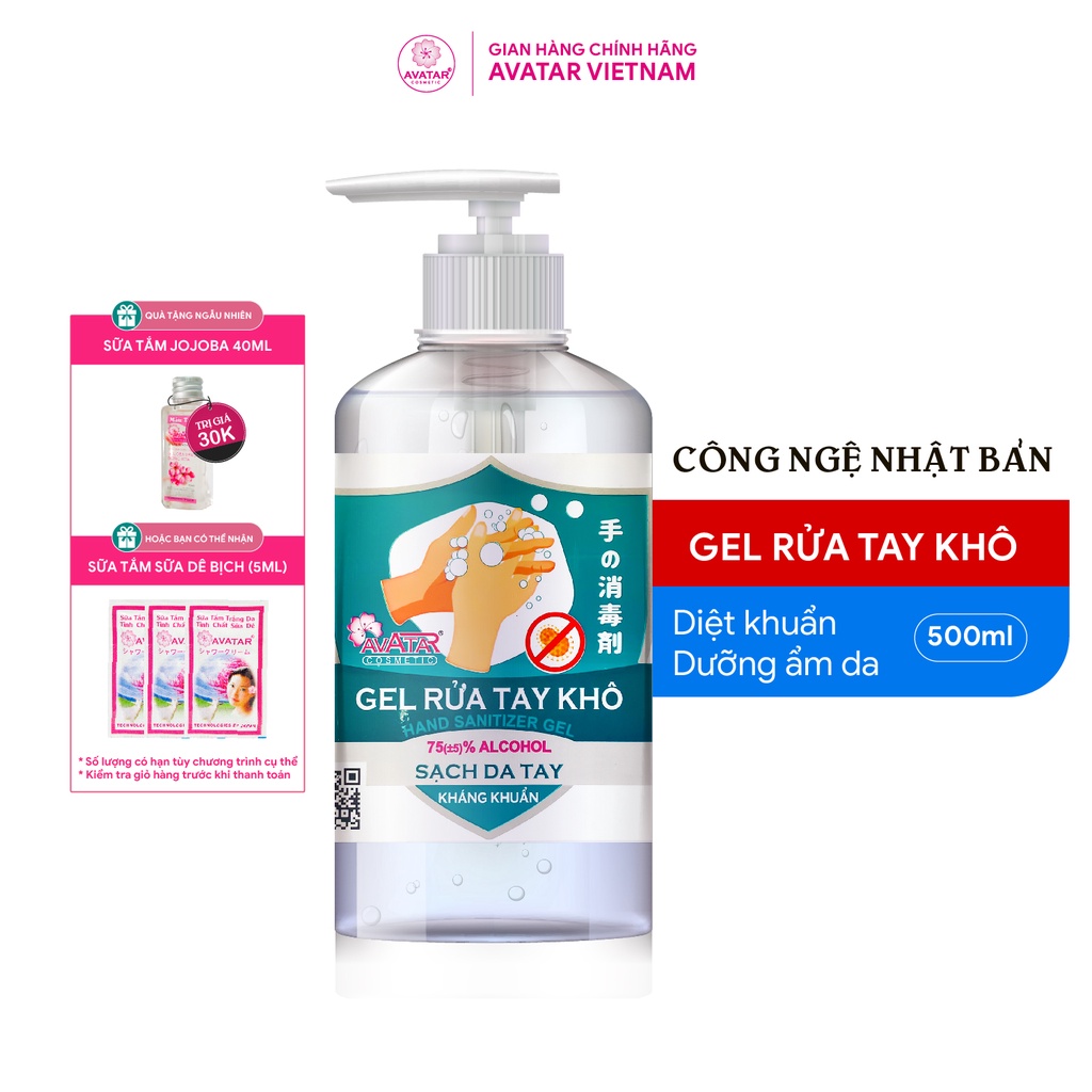 Gel Rửa Tay Khô Làm Sạch Vượt Trội, X3 Dưỡng Ẩm Không Gây Khô Da AVATAR 500ml