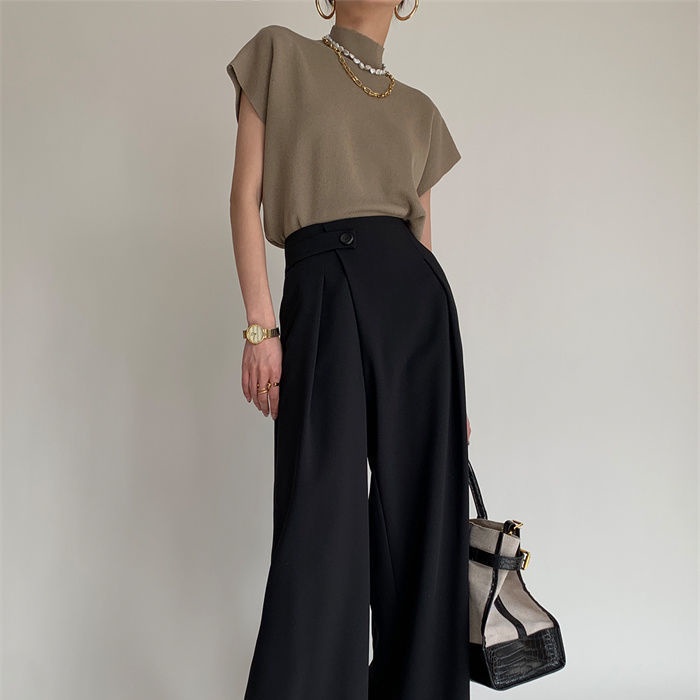 Áo Dệt Kim Sát Nách Cổ Lọ Dáng Rộng Phong Cách Pháp Thời Trang Mùa Hè Cho Nữ