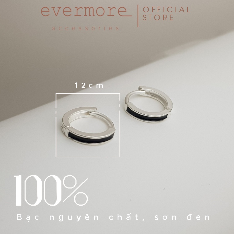 Bông tai bạc EVERMORE, hoa tai bạc tròn xi đen Phoebe cá tính, minimalism - H058
