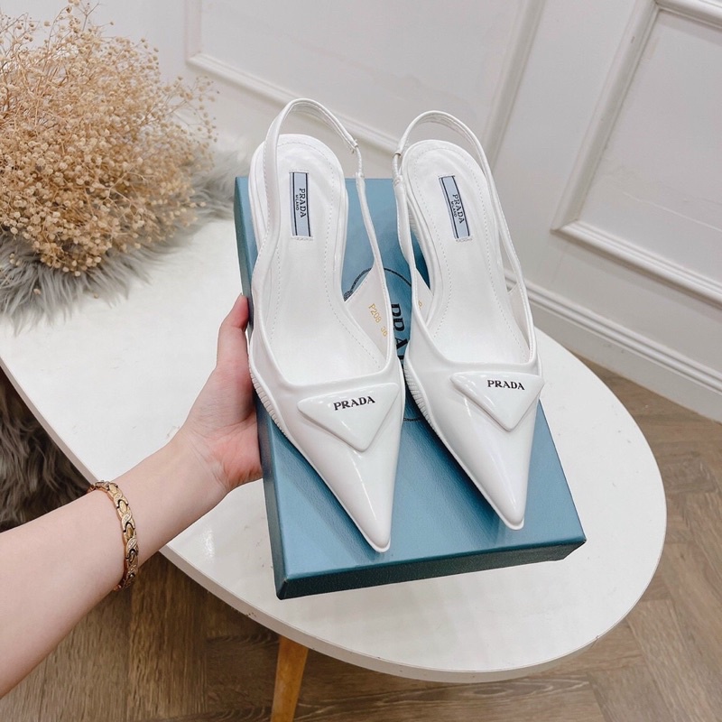 Sandal gót nhú Prada mũi nhọn da mềm