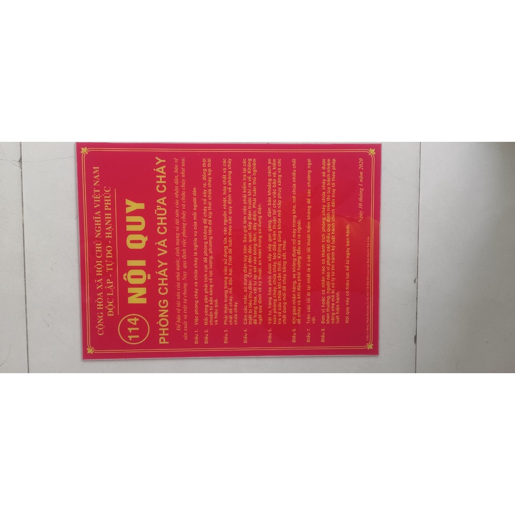 Bảng nội quy tiêu lệnh PCCC bằng MICA trong suốt bền,không rỉ sét,tính thẩm mỹ cao