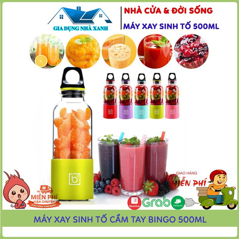 Máy Xay Sinh Tố, Máy Say Sinh Tố Cầm Tay Mini Sạc Pin 4 Lưỡi BINGO JUICER CUP 500Ml, Xay Được Đá