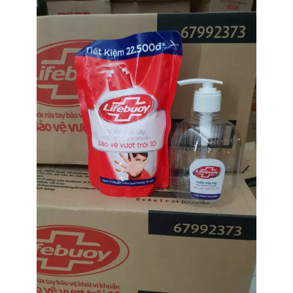 Combo Nước rửa tay Lifebuoy túi 450g và bình đựng 500ml