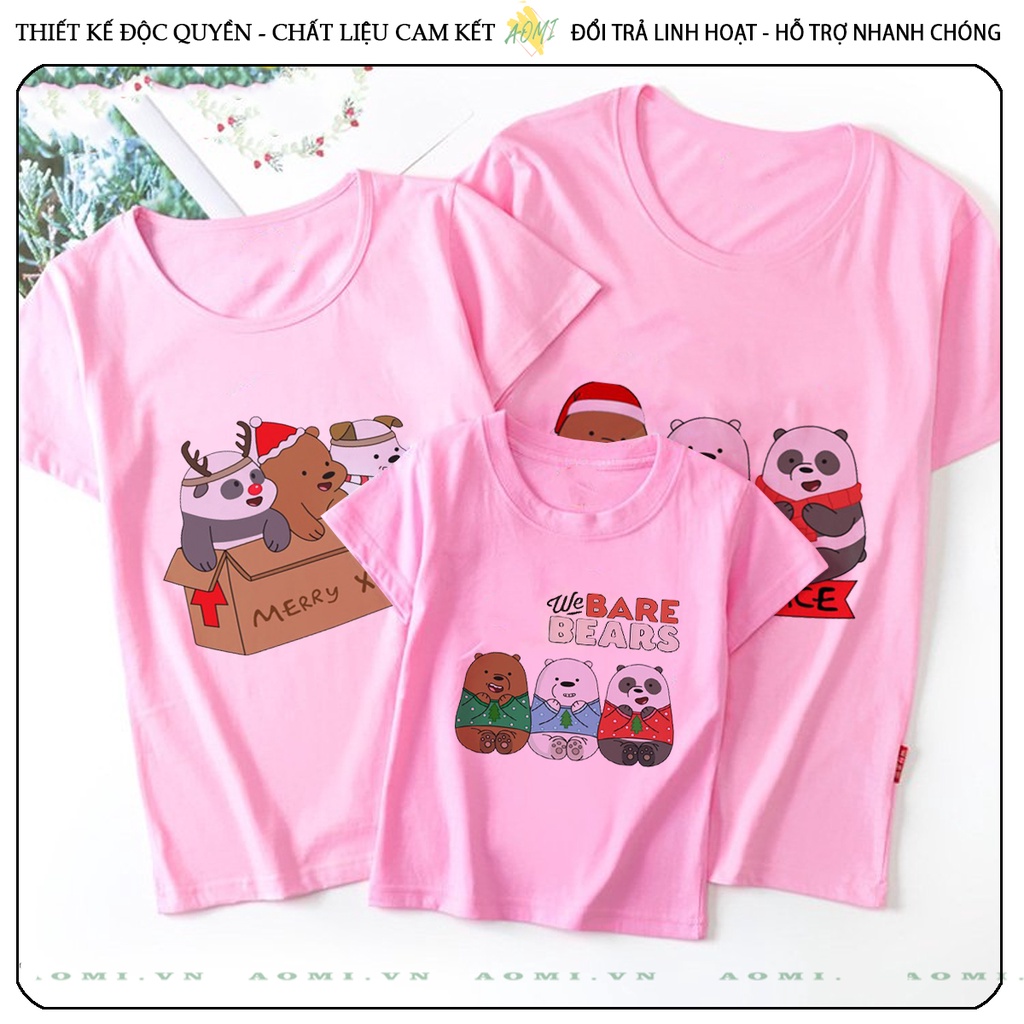 ÁO THUN Kawaii 3 chú gấu we are bear UNISEX PHÔNG HỒNG TAY NGẮN NAM NỮ GIA ĐÌNH CẶP ĐÔI SIZE TRẺ EM BÉ TRAI GÁI AOMIVN