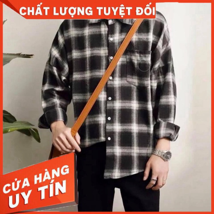 Áo Flannel sơ mi sọc caro đen trắng - Hàng nhập khẩu