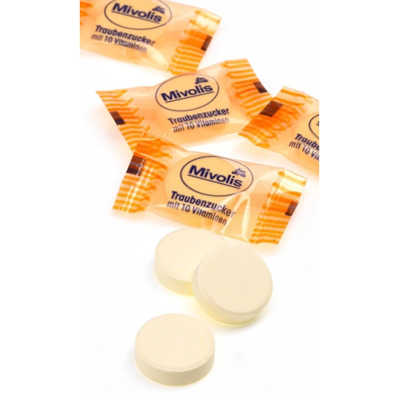 (Đủ bill, HSD:22/09/2021) Kẹo ngậm Mivolis cung cấp 10 loại Vitamin vị cam thơm ngon hàng Đức