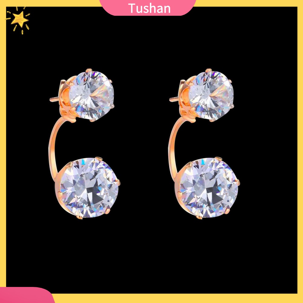 TUSH_Fashion Women Double Cubic Zirconia Drop Ear Jacket Piercing Earrings Jewelry