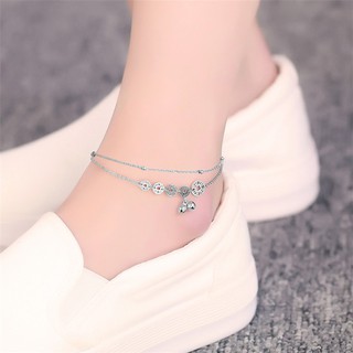 Lắc chân nữ titan đồng tiền 2 tầng màu trắng, chuẩn thời trang Hàn Quốc - Pala Store