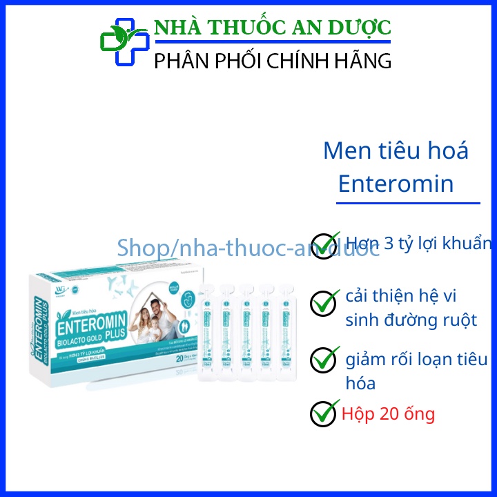 Men tiêu hoá Enteromin biolacto gold plus giúp bổ sung lợi khuẩn, giảm rối loạn tiêu hoá – Hộp 20 ống