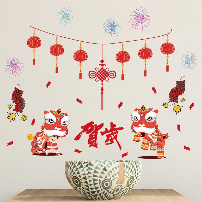 Decal dán tường decal trang trí tết Decal hoa đào,Hoa mai lồng đèn,con lân