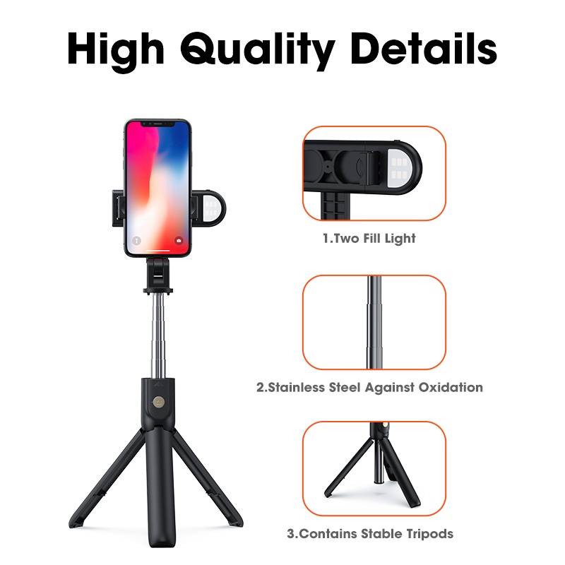 SHIP NHANH Gậy chụp ảnh tự sướng Bluetooth mini với giá ba chân gương, Gậy chụp ảnh tự sướng không dây Monopod