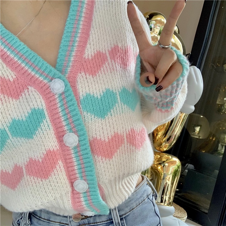 Áo Khoác Cardigan Dệt Kim Cổ Chữ V Màu Sắc Ngọt Ngào Cho Nữ