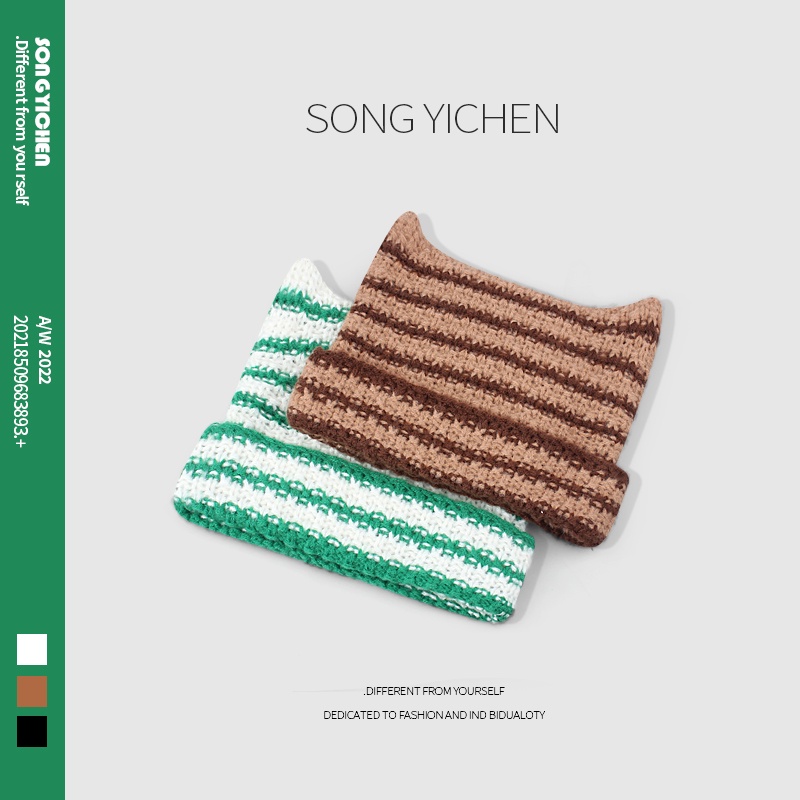 Mũ Len Dệt Kim Họa Tiết Tai Mèo Dễ Thương Phong Cách Hàn Quốc Cho Nữ