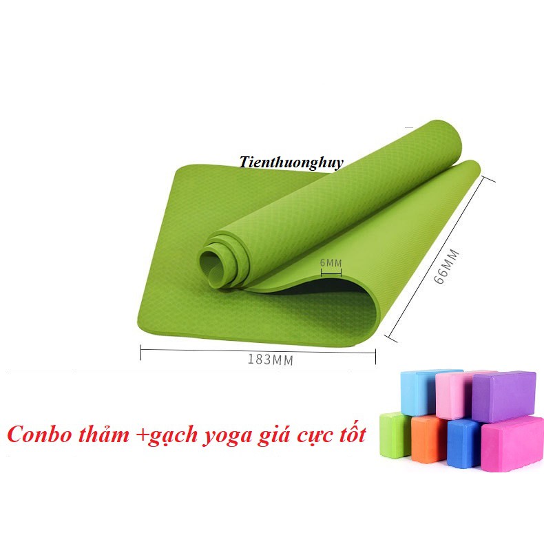 Combo thảm PTE 1 lớp 8mm + gạch yoga (tùy chọn màu)