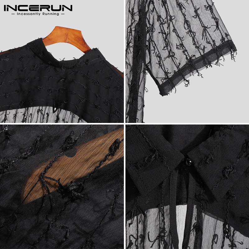 Áo tay lửng dáng rộng INCERUN phối tua rua xuyên thấu thời trang phương Tây dành cho nam