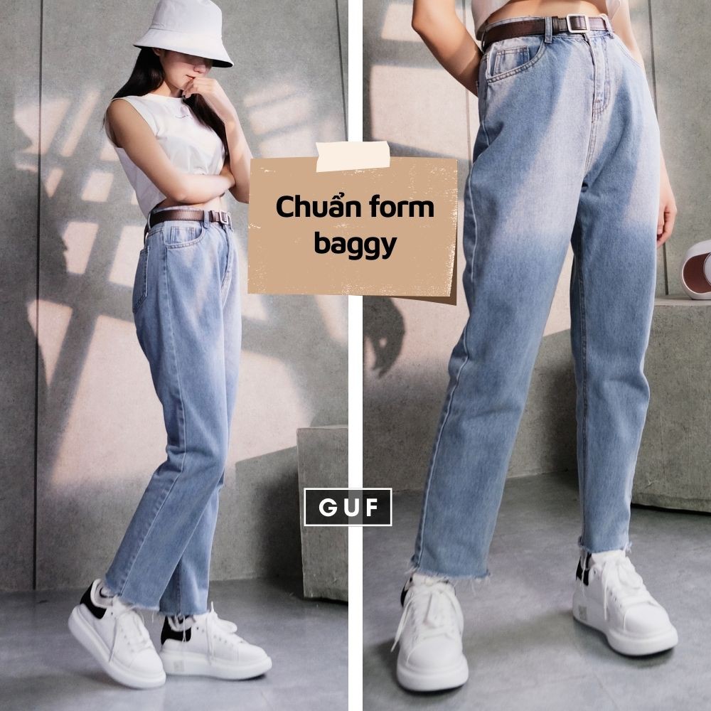 Quần Jean Nữ Dáng Baggy Thương Hiệu GUF Cạp Cao Có Chỉnh Eo GUF