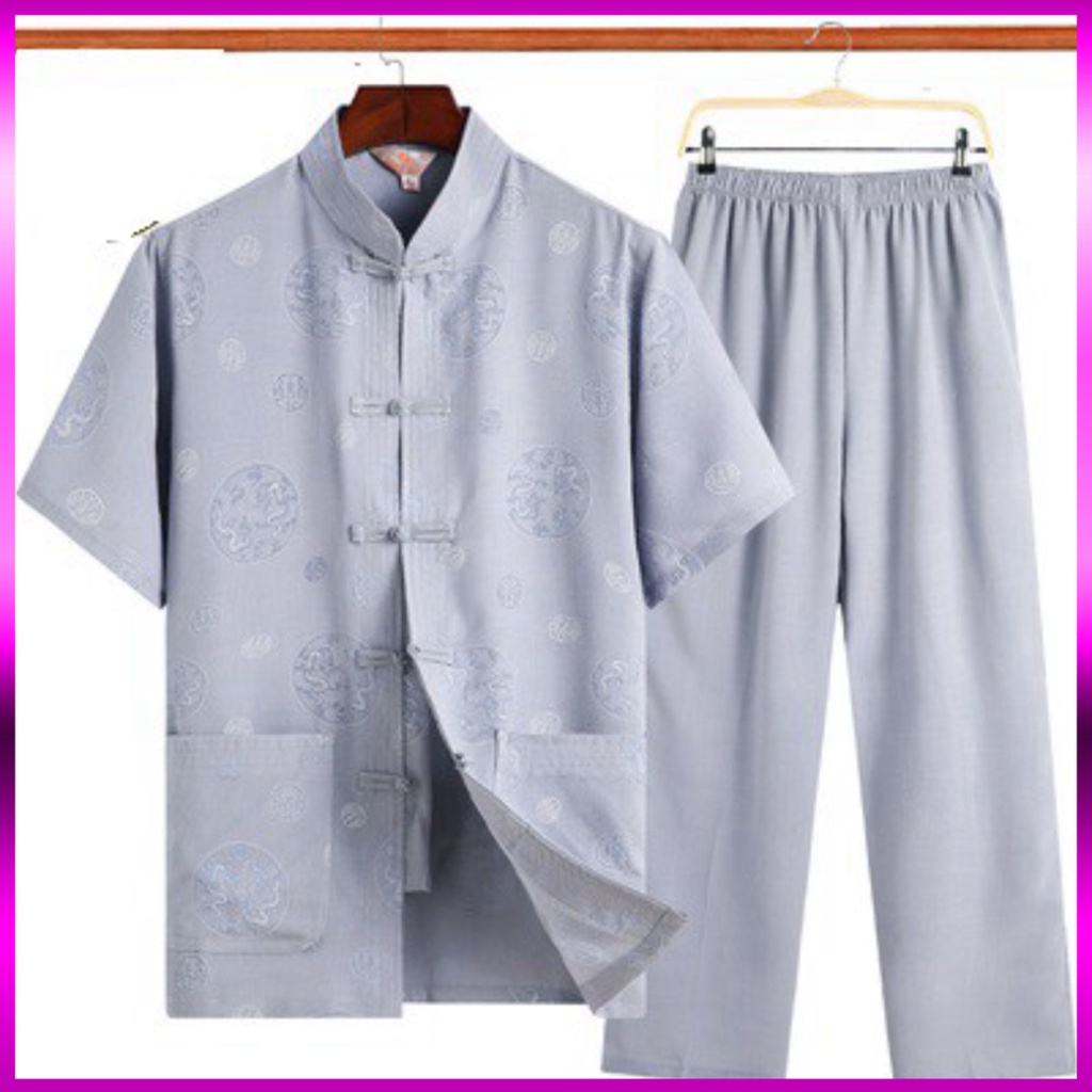 Bộ quần áo  mặc nhà cho nam trung niên cổ tàu ngắn tay l2