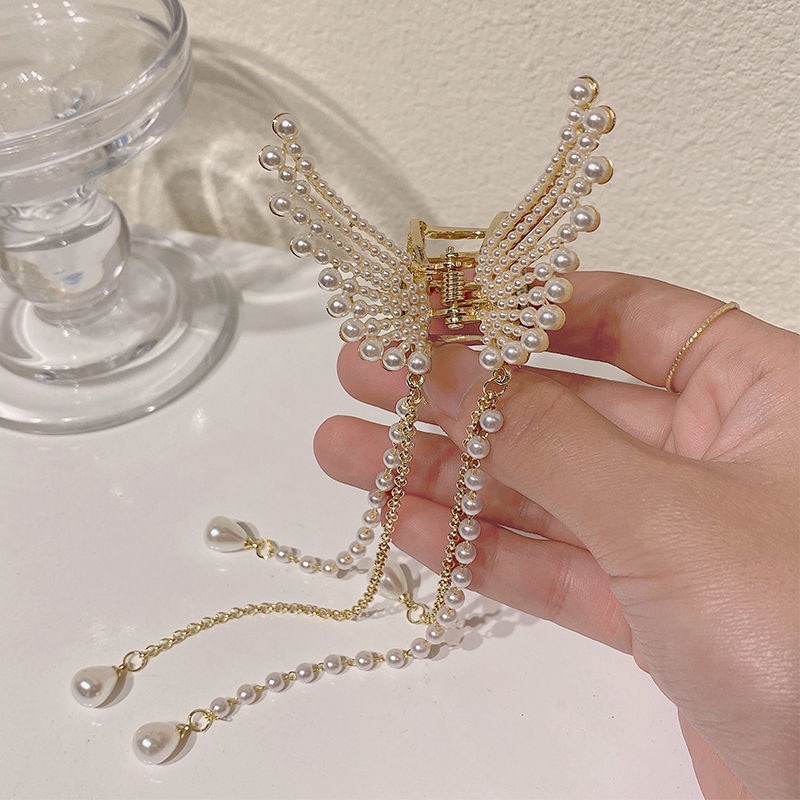 Kẹp tóc tua rua hình bướm khí chất thanh lịch kẹp tóc đính ngọc Hàn Quốc