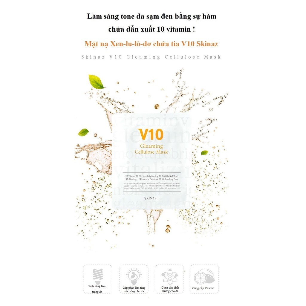 5 Miếng Mặt nạ đắp mặt cao cấp 100% tự nhiên V10 Gleaming Cenllulose Mask