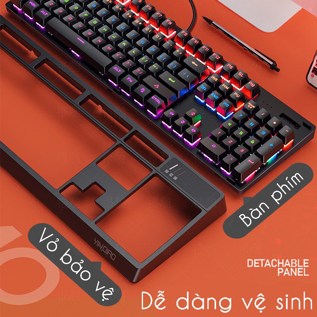 Bàn Phím Cơ Chuyên Game Yindiao K300 Blue Switch Có Nắp Bảo Hộ Tùy Chỉnh Chế Độ Full Led RGB