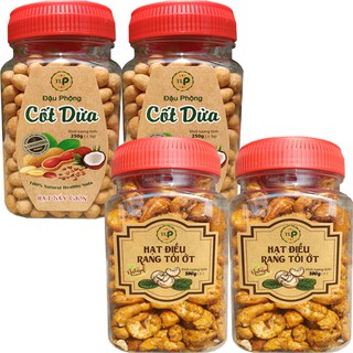 Combo 4 hũ: 2 Hũ Điều Rang Tỏi Ớt Mỗi Hũ 250g Và 2 Hũ Đậu Cốt Dừa Mỗi Hũ 250G