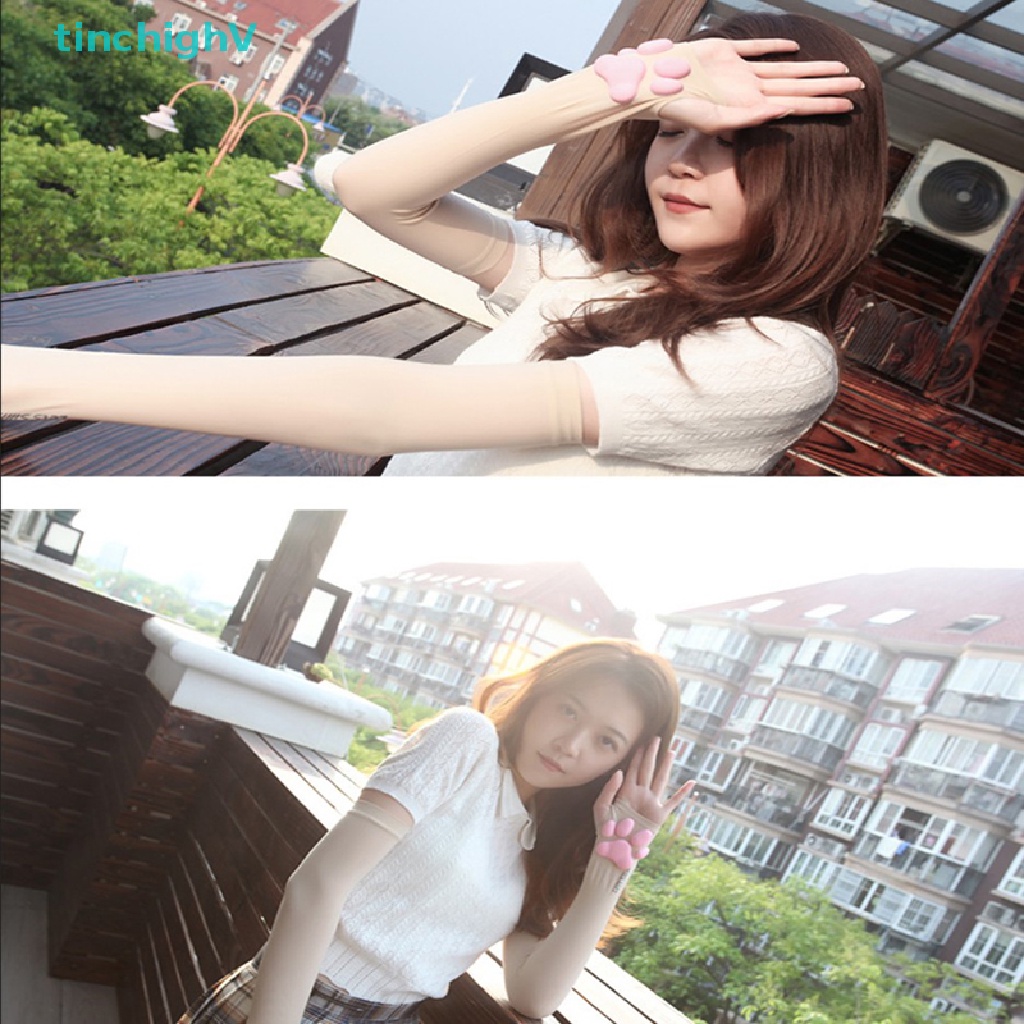 Găng Tay Chống Nắng UV Co Giãn Hình Chân Mèo Dễ Thương