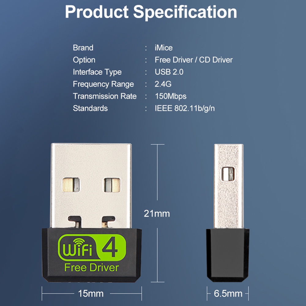 GLENES Wi-Fi WiFi Receiver PC Computer WiFi Dongle Adapter Mini USB Driver Free Ethernet 2.4G 150Mbps Network Card/Multicolor