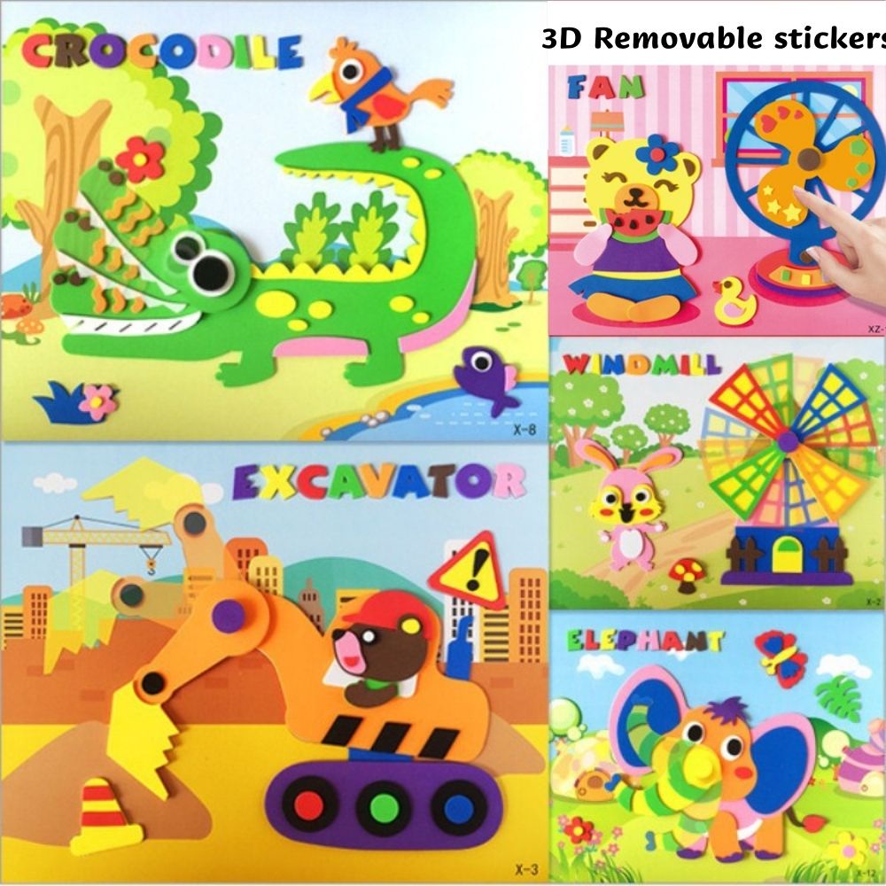 Bộ đồ chơi dán hoạt hình 3D bằng giấy EVA nhiều màu sắc DIY cho bé