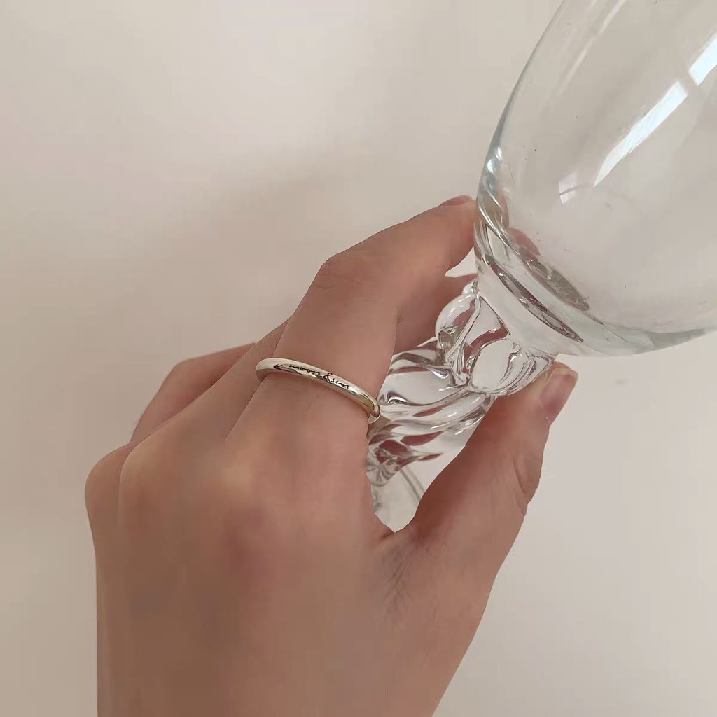 Nhẫn bạc bản bo tròn khắc chữ TleeJewelry A0307
